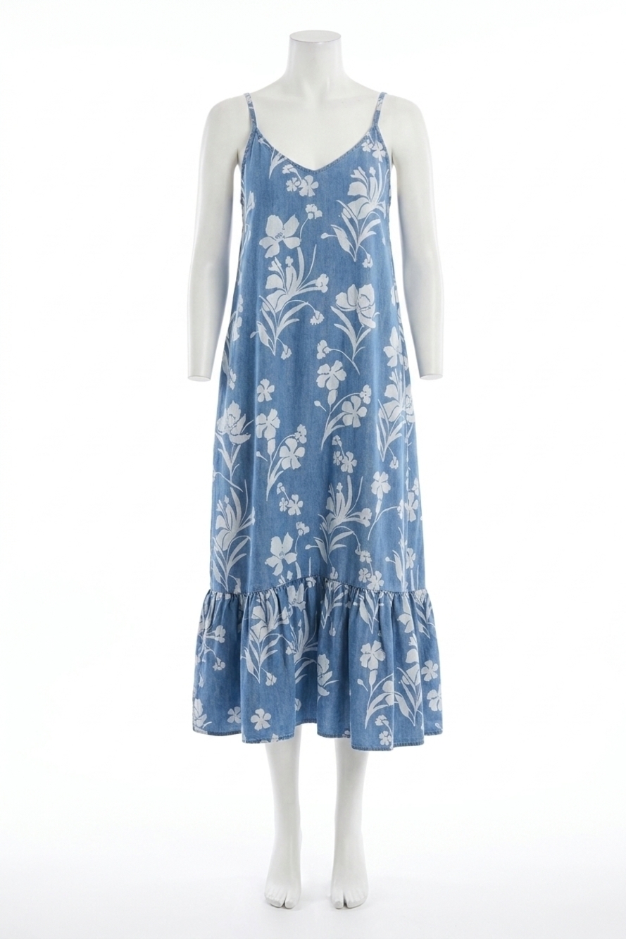 NEW TRIBAL maxi dress with bottom frill in seaside blue